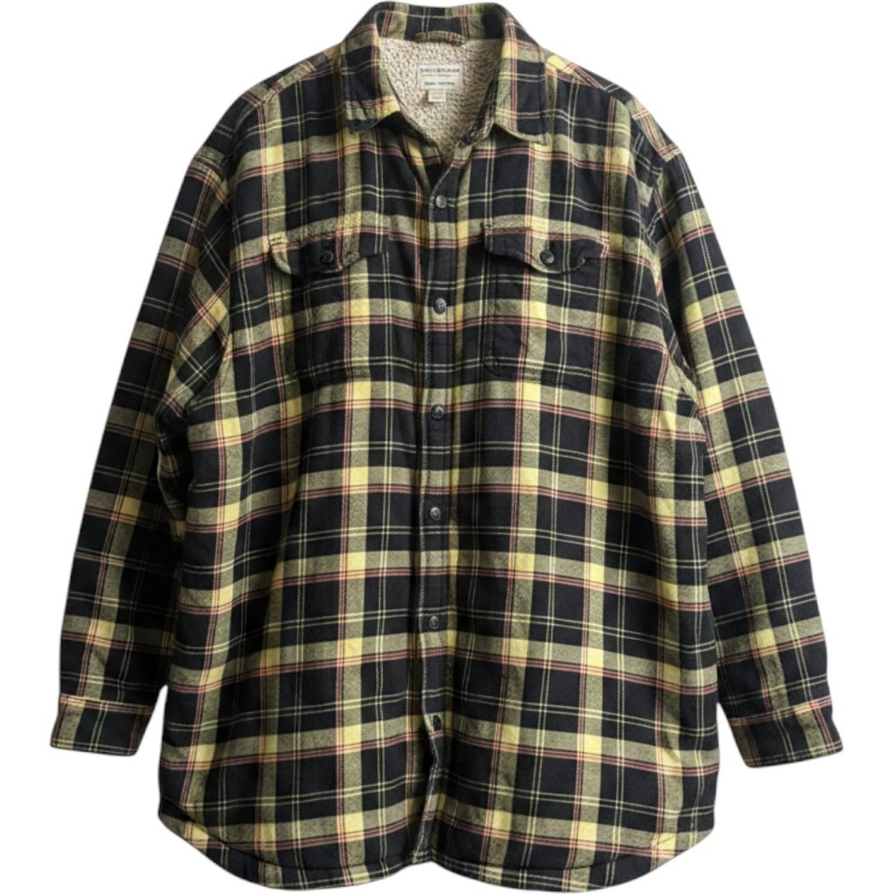 Field & Stream Mens 2X Sherpa Lined Flannel Shirt Jacket Plaid Black Yellow 2XL